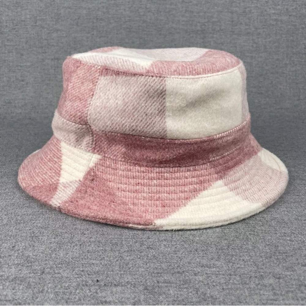 Anthropologie bucket hat pink/rose plaid wool blend  linned sz All NWOT